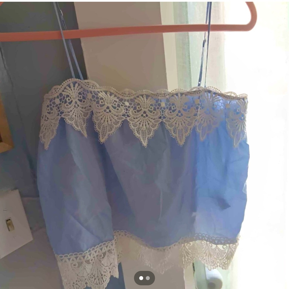 Chic Blue Lace-Trimmed Top